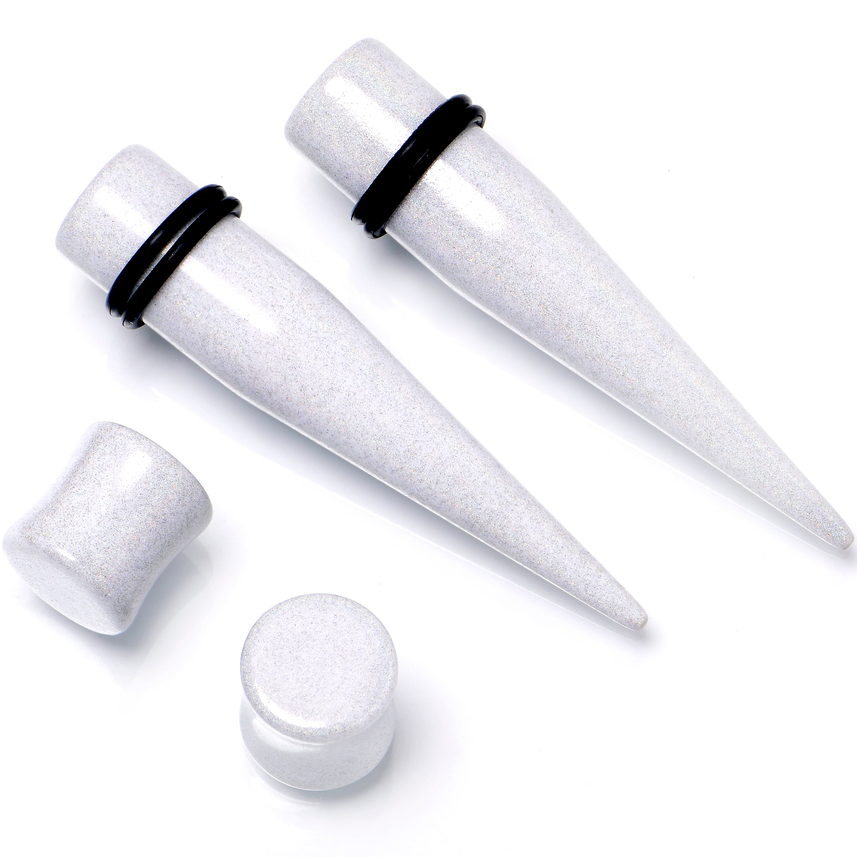 BodyCandy White Acrylic Shimmer Finish Taper Plug Set 6mm to 20mm Sizes — back view