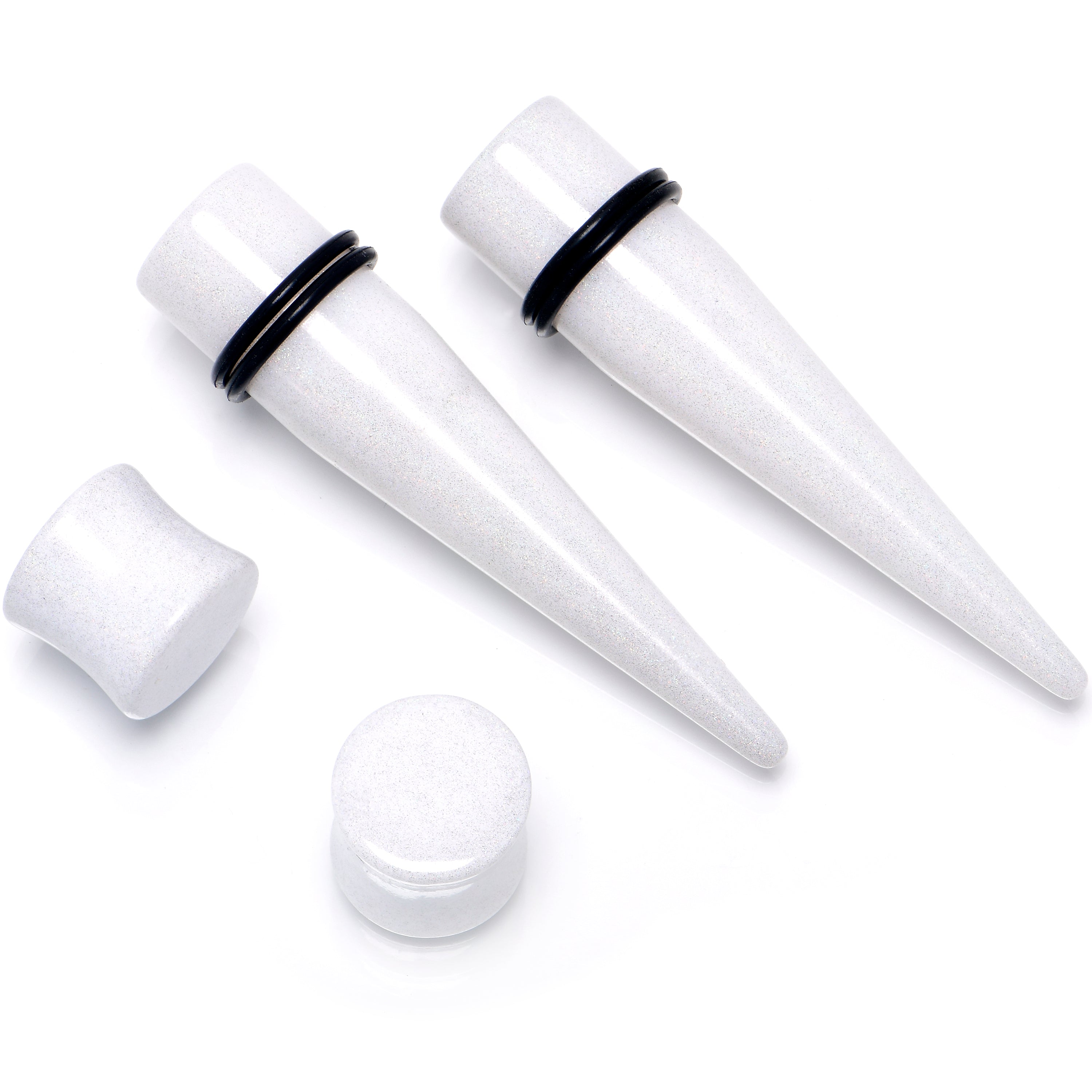 BodyCandy White Acrylic Shimmer Finish Taper Plug Set 6mm to 20mm Sizes — alternative angle