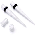 BodyCandy White Acrylic Shimmer Finish Taper Plug Set 6mm to 20mm Sizes — detail close-up