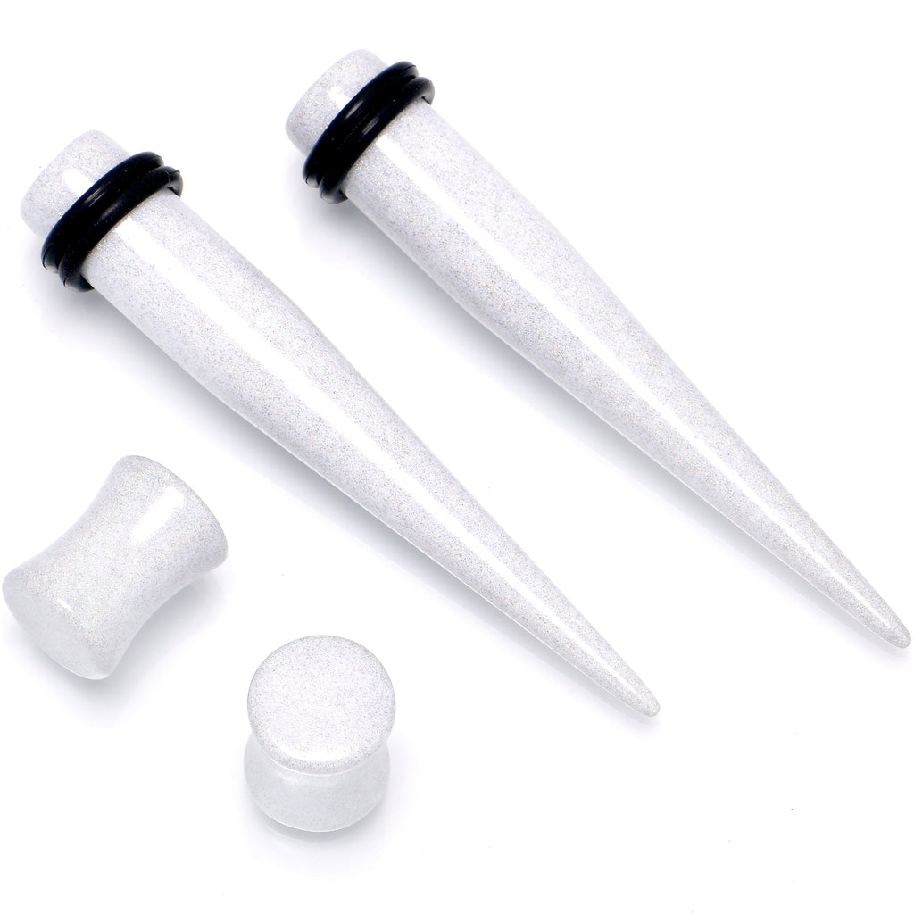 BodyCandy White Acrylic Shimmer Finish Taper Plug Set 6mm to 20mm Sizes — lifestyle context