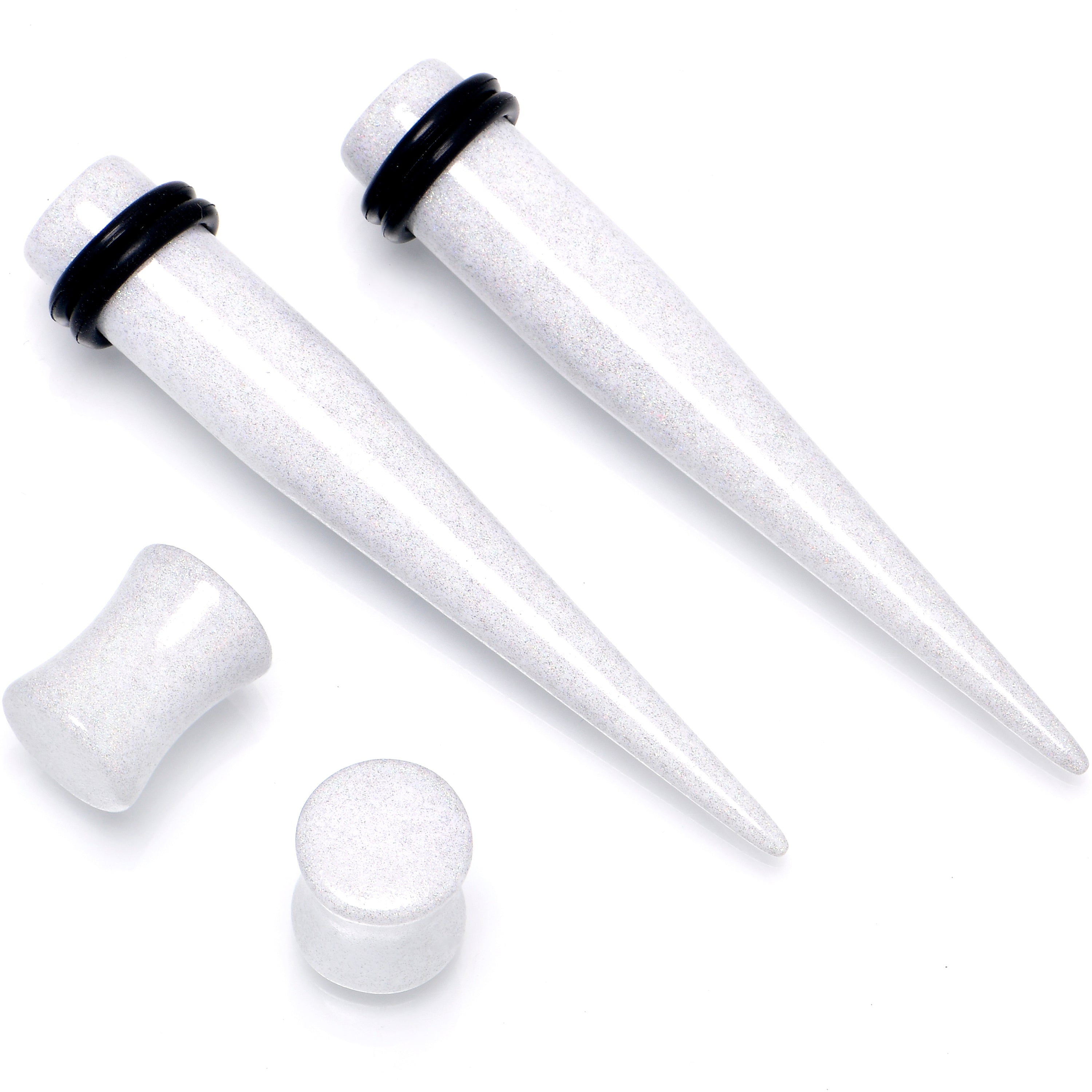 BodyCandy White Acrylic Shimmer Finish Taper Plug Set 6mm to 20mm Sizes — lifestyle context
