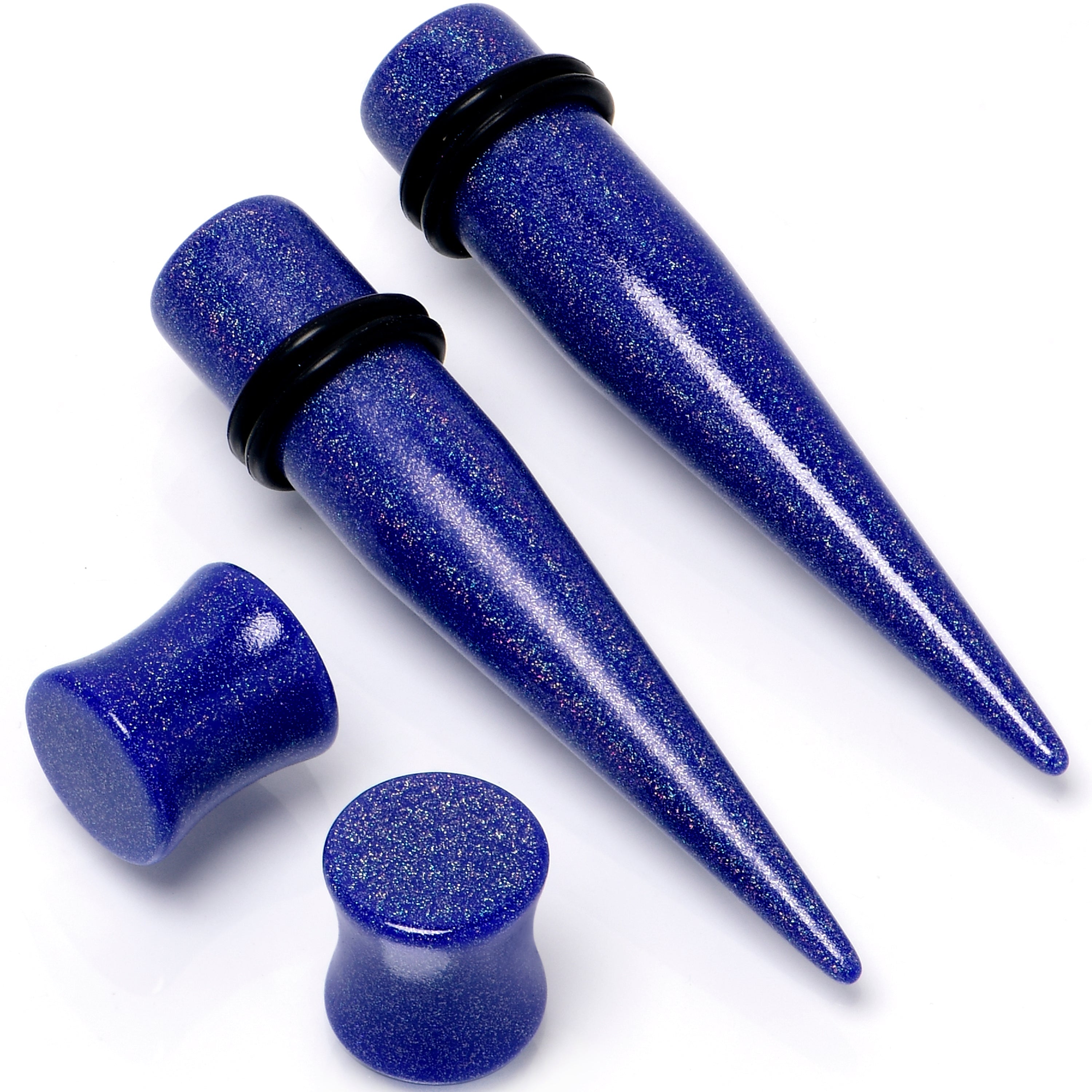 BodyCandy Blue Acrylic Shimmer Finish Taper Saddle Plug Set 6mm to 20mm Sizes — side view