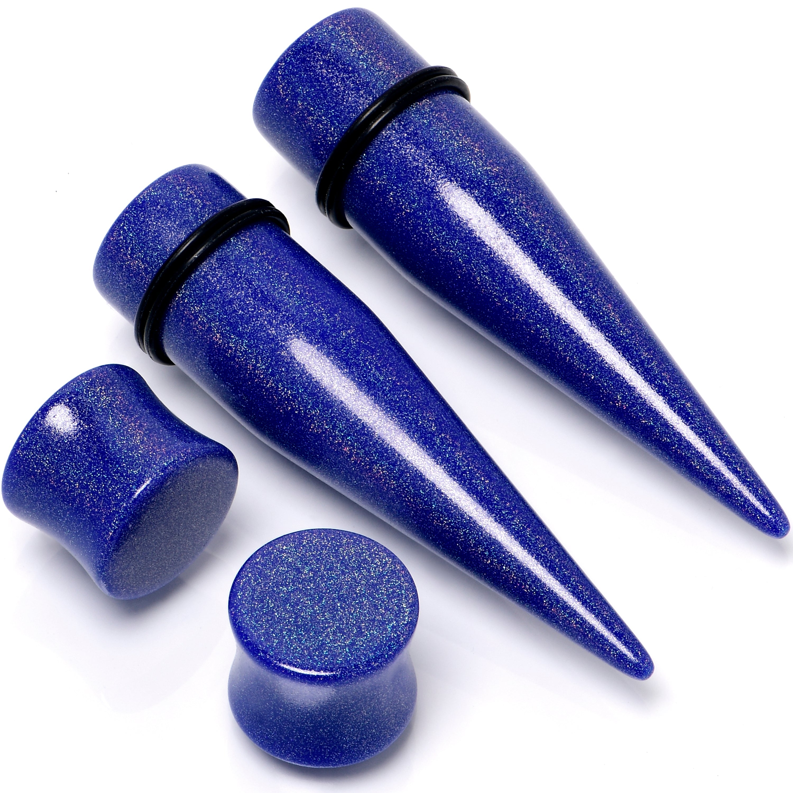 BodyCandy Blue Acrylic Shimmer Finish Taper Saddle Plug Set 6mm to 20mm Sizes — in-use photo