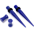 BodyCandy Blue Acrylic Shimmer Finish Taper Saddle Plug Set 6mm to 20mm Sizes — detail close-up