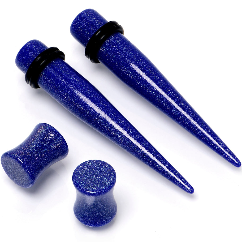 BodyCandy Blue Acrylic Shimmer Finish Taper Saddle Plug Set 6mm to 20mm Sizes — lifestyle context