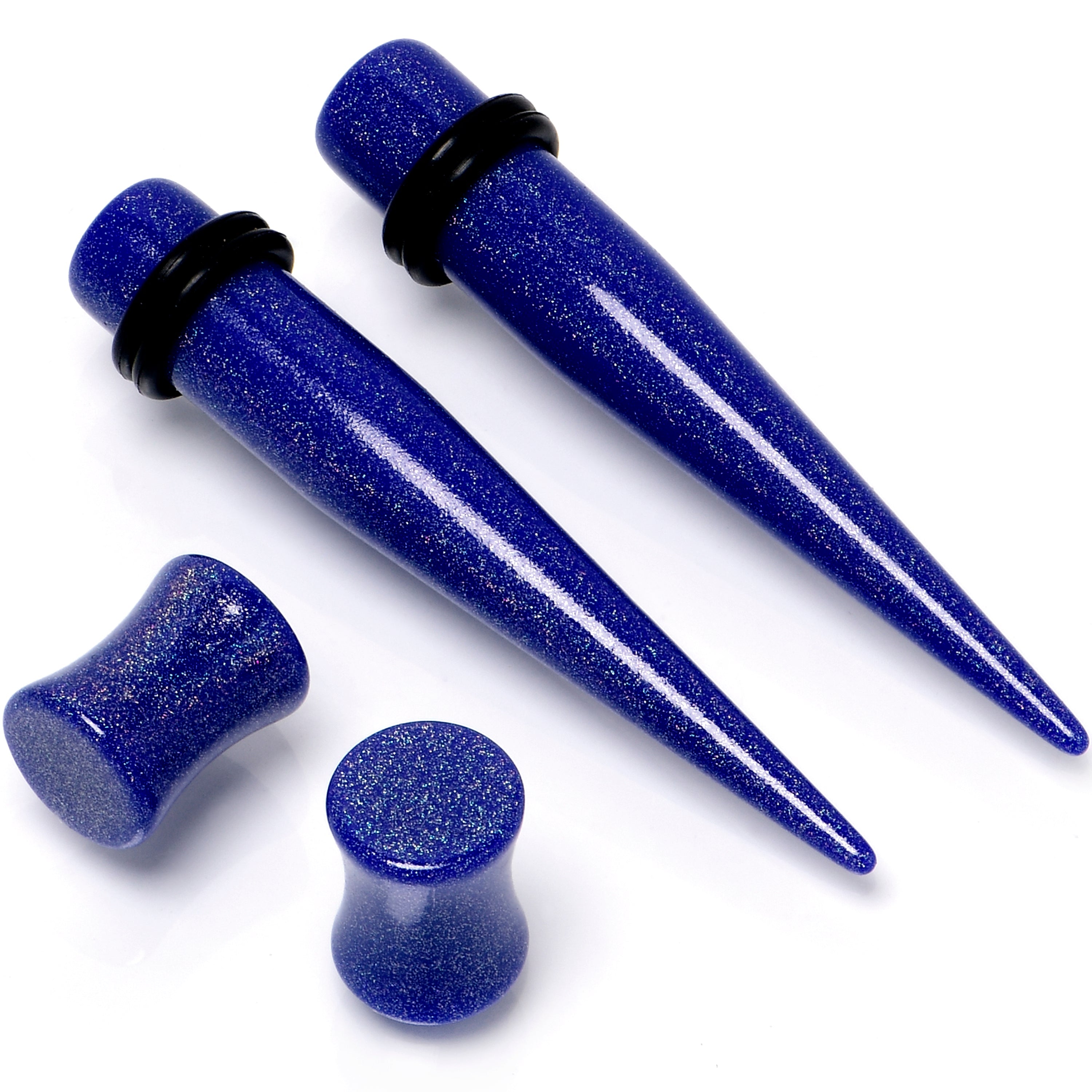 BodyCandy Blue Acrylic Shimmer Finish Taper Saddle Plug Set 6mm to 20mm Sizes — lifestyle context