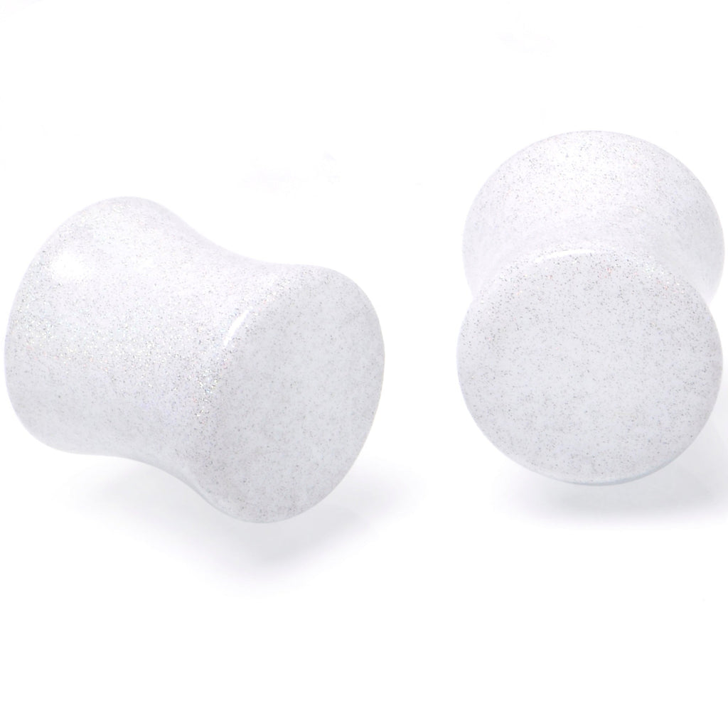 BodyCandy White Shimmer Acrylic Double Flare Plug Set 6mm to 20mm Sizes — fabric or material detail