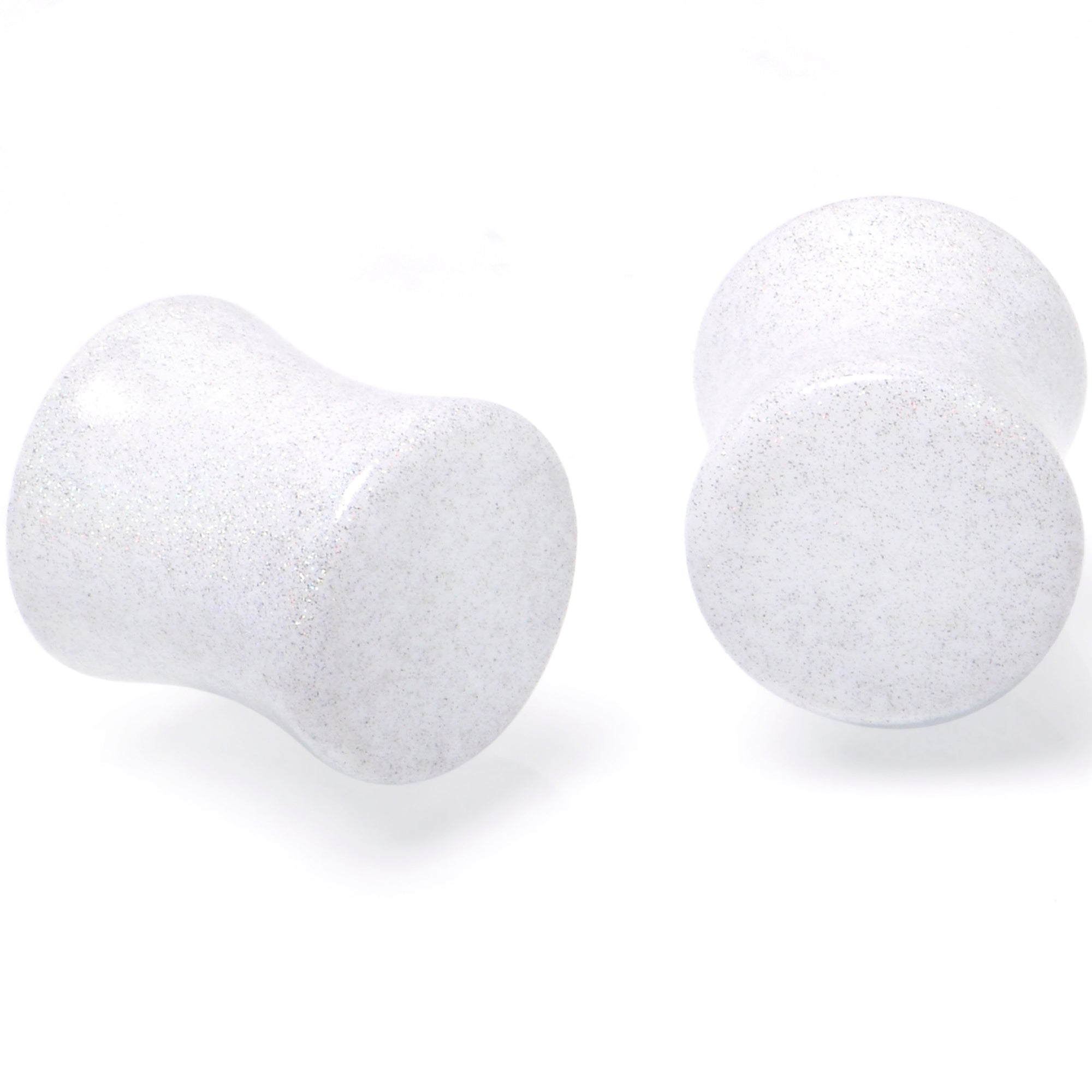 BodyCandy White Shimmer Acrylic Double Flare Plug Set 6mm to 20mm Sizes — fabric or material detail