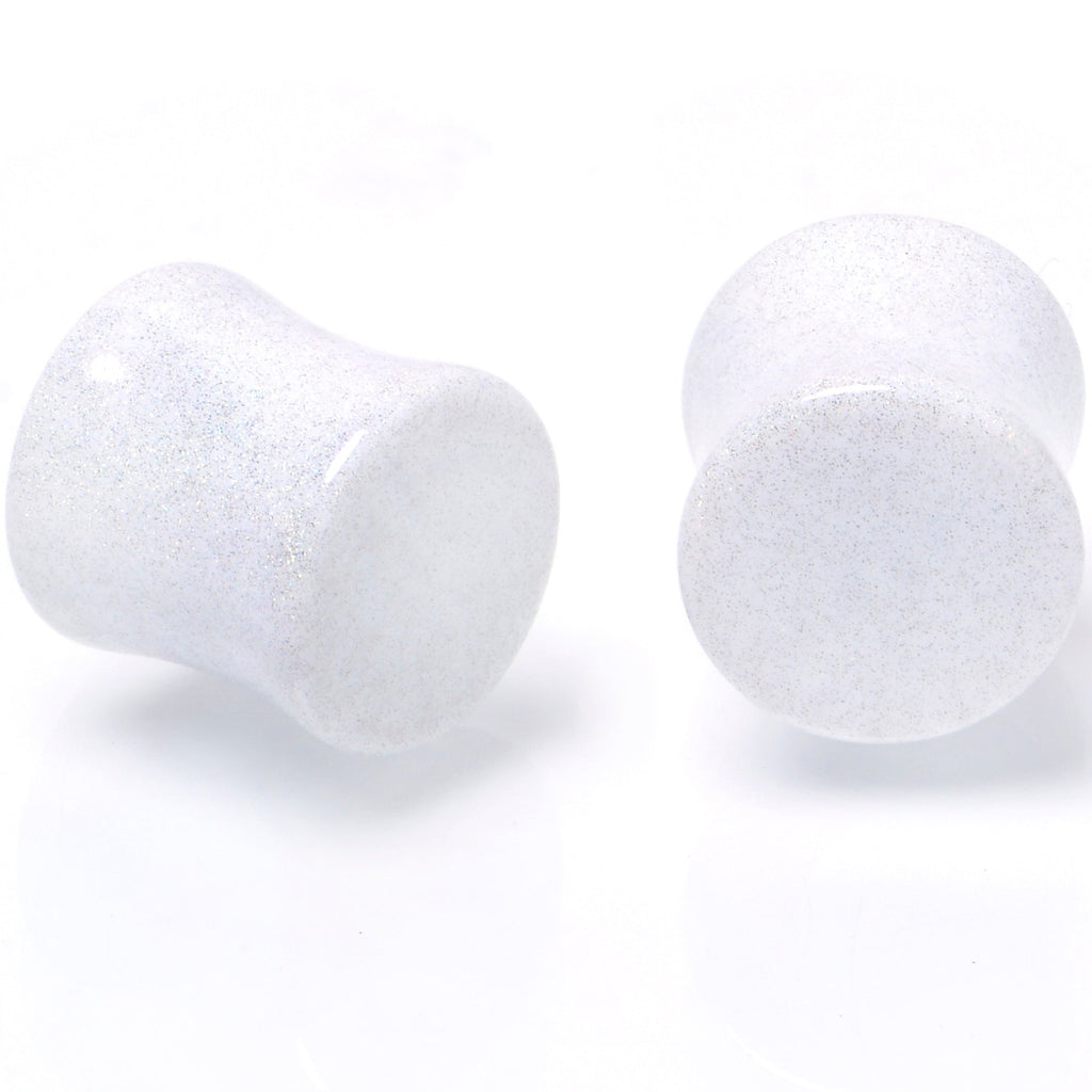 BodyCandy White Shimmer Acrylic Double Flare Plug Set 6mm to 20mm Sizes — comparison shot