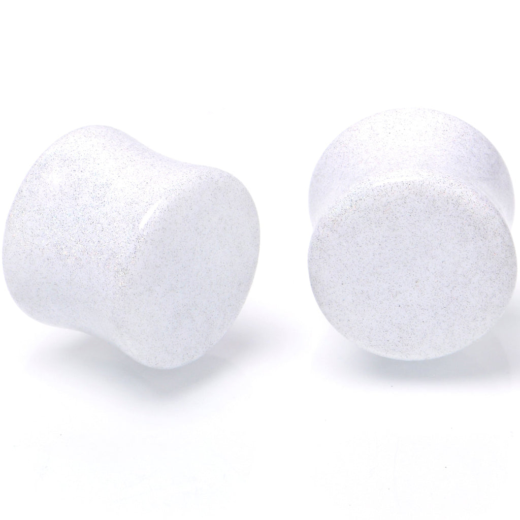 BodyCandy White Shimmer Acrylic Double Flare Plug Set 6mm to 20mm Sizes — color detail