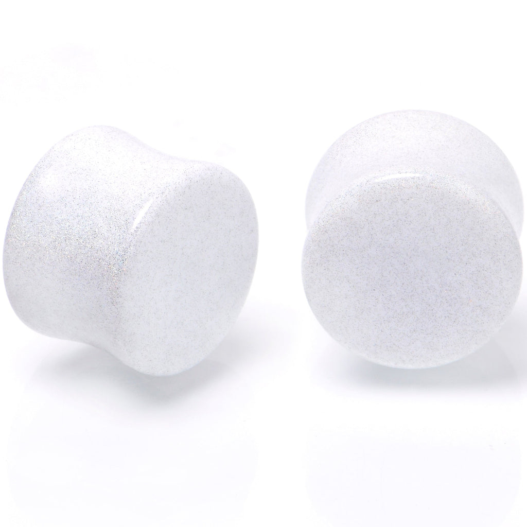 BodyCandy White Shimmer Acrylic Double Flare Plug Set 6mm to 20mm Sizes — size reference