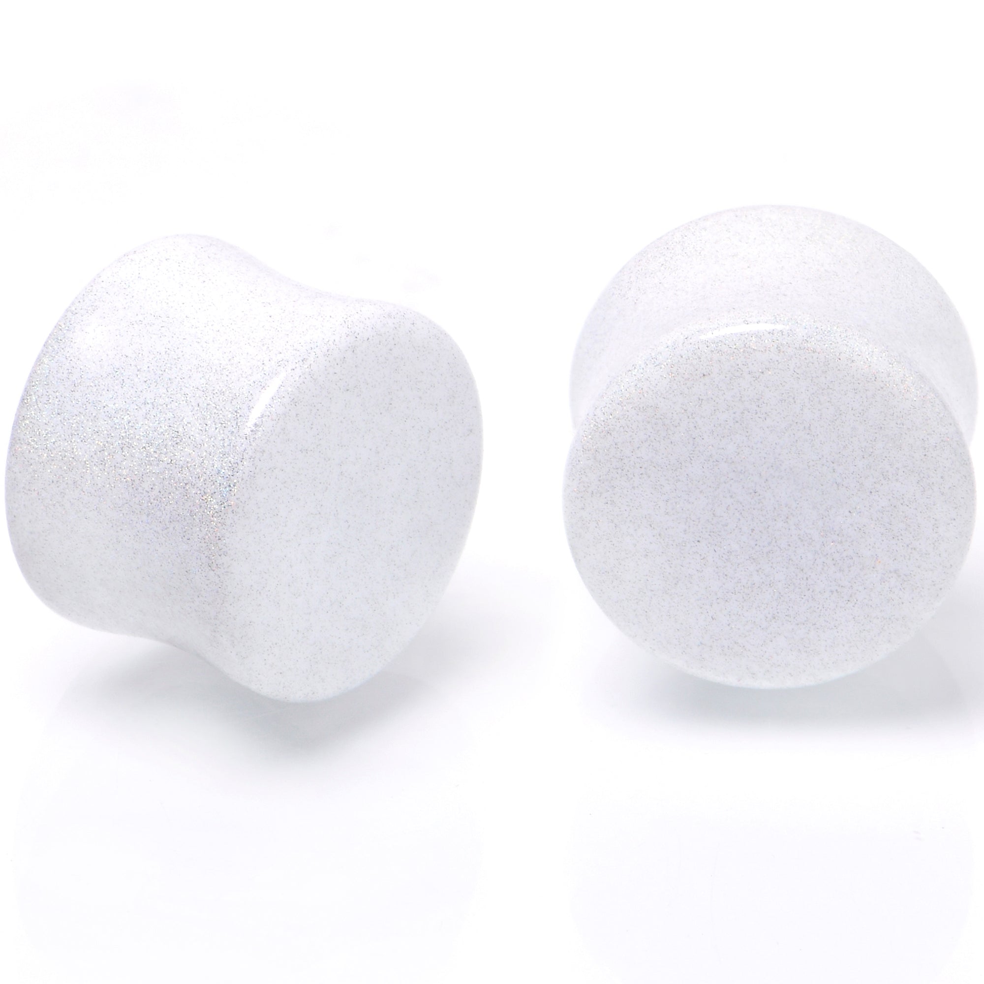 BodyCandy White Shimmer Acrylic Double Flare Plug Set 6mm to 20mm Sizes — size reference
