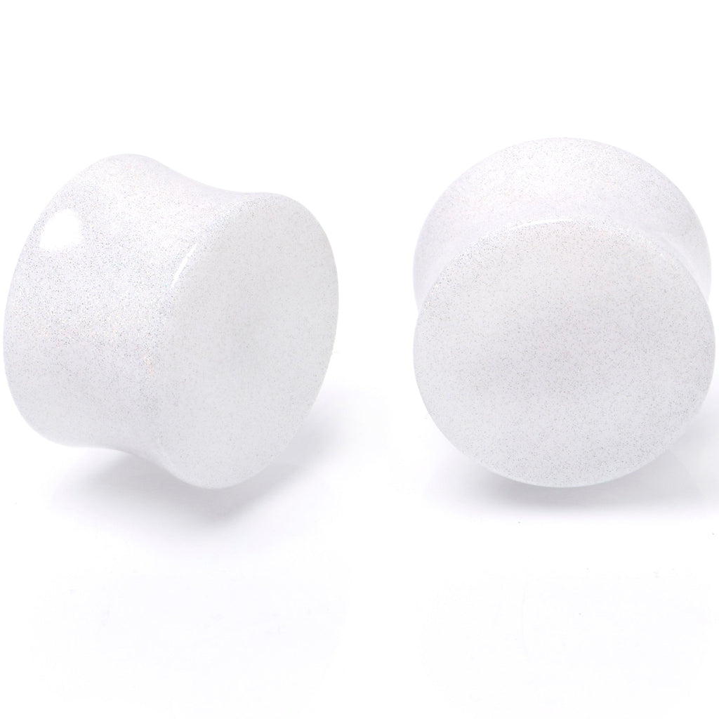 BodyCandy White Shimmer Acrylic Double Flare Plug Set 6mm to 20mm Sizes — in-use photo