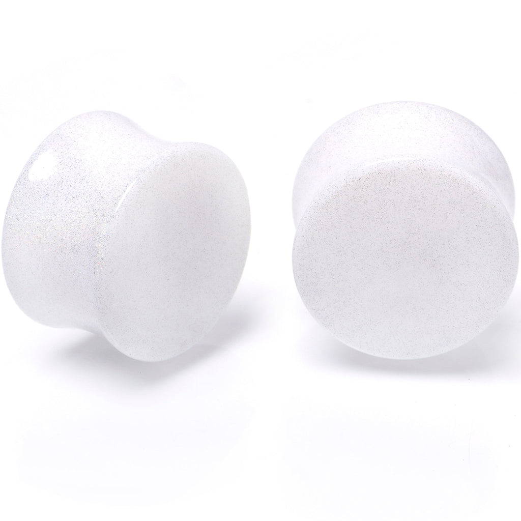 BodyCandy White Shimmer Acrylic Double Flare Plug Set 6mm to 20mm Sizes — alternative angle