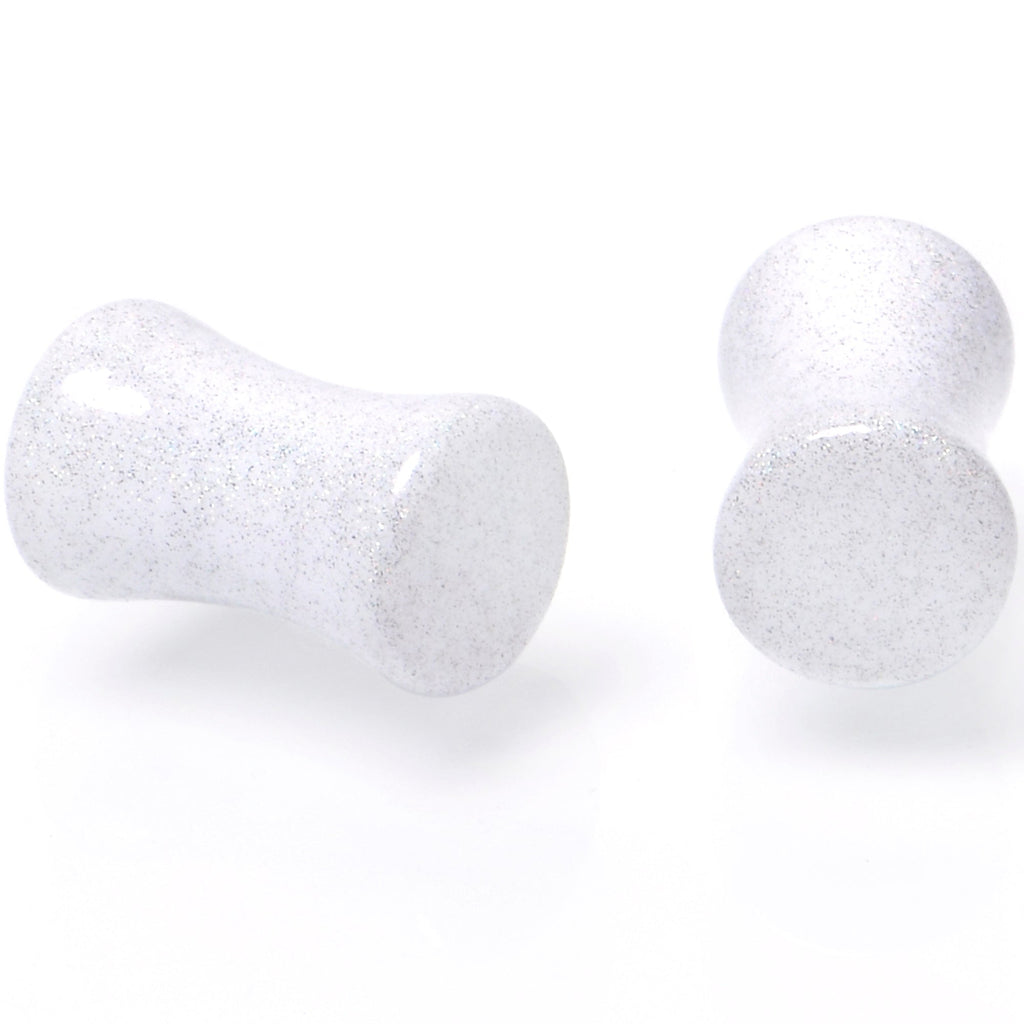 BodyCandy White Shimmer Acrylic Double Flare Plug Set 6mm to 20mm Sizes — side view