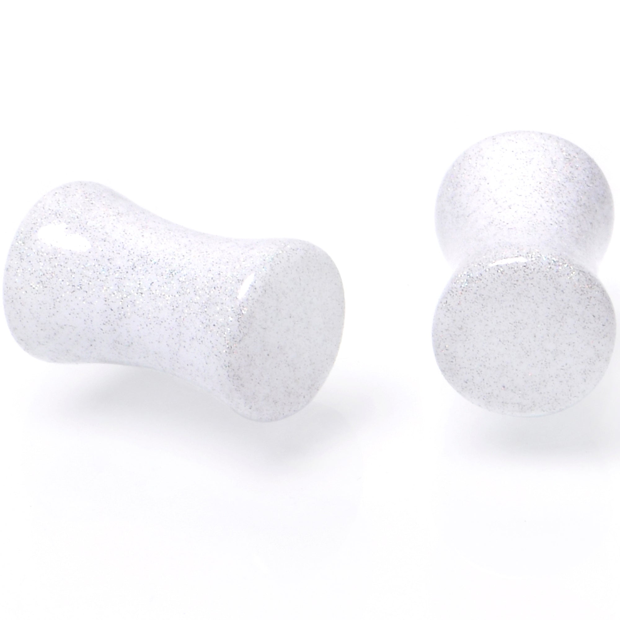 BodyCandy White Shimmer Acrylic Double Flare Plug Set 6mm to 20mm Sizes — side view
