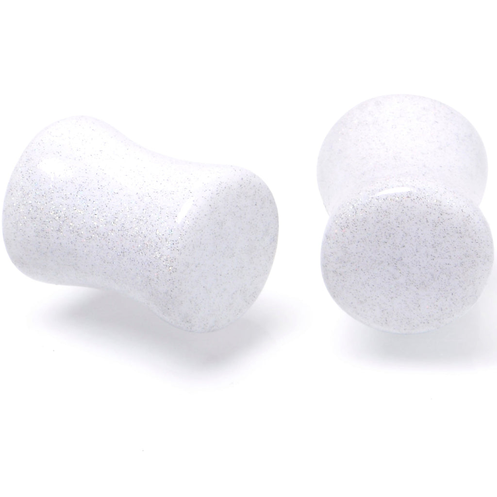 BodyCandy White Shimmer Acrylic Double Flare Plug Set 6mm to 20mm Sizes — lifestyle context