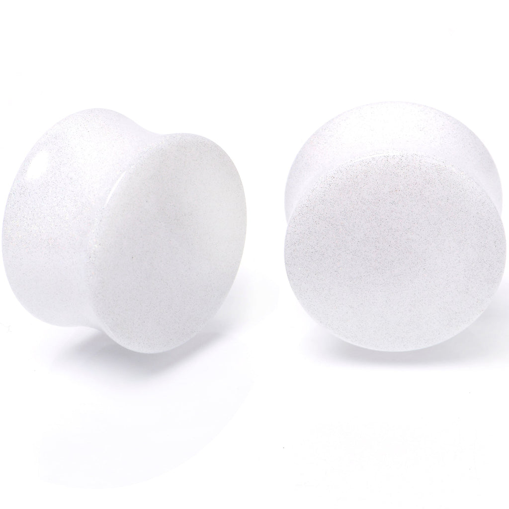 BodyCandy White Shimmer Acrylic Double Flare Plug Set 6mm to 20mm Sizes — main product shot