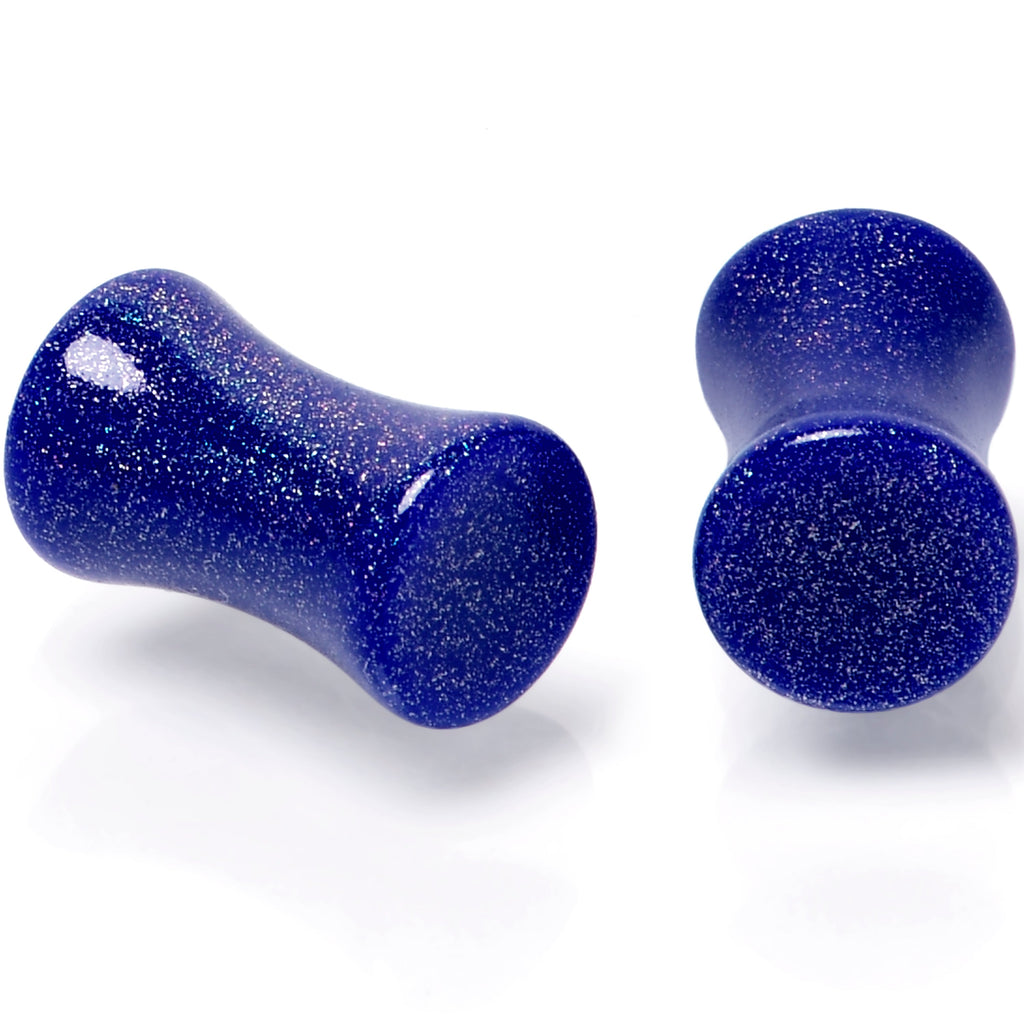 BodyCandy Blue Shimmer Acrylic Saddle Plug Set 6mm to 20mm Sizes — detail close-up