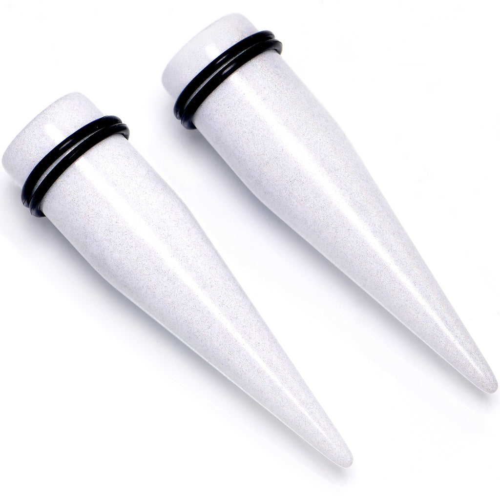 BodyCandy White Shimmer Acrylic Straight Taper Set 6mm to 20mm Sizes — in-use photo