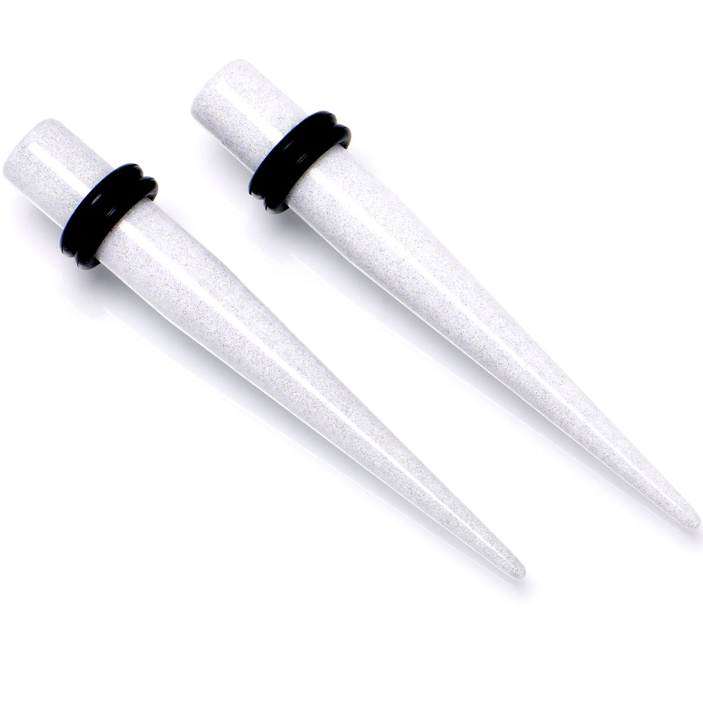 BodyCandy White Shimmer Acrylic Straight Taper Set 6mm to 20mm Sizes — detail close-up