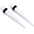 BodyCandy White Shimmer Acrylic Straight Taper Set 6mm to 20mm Sizes — detail close-up
