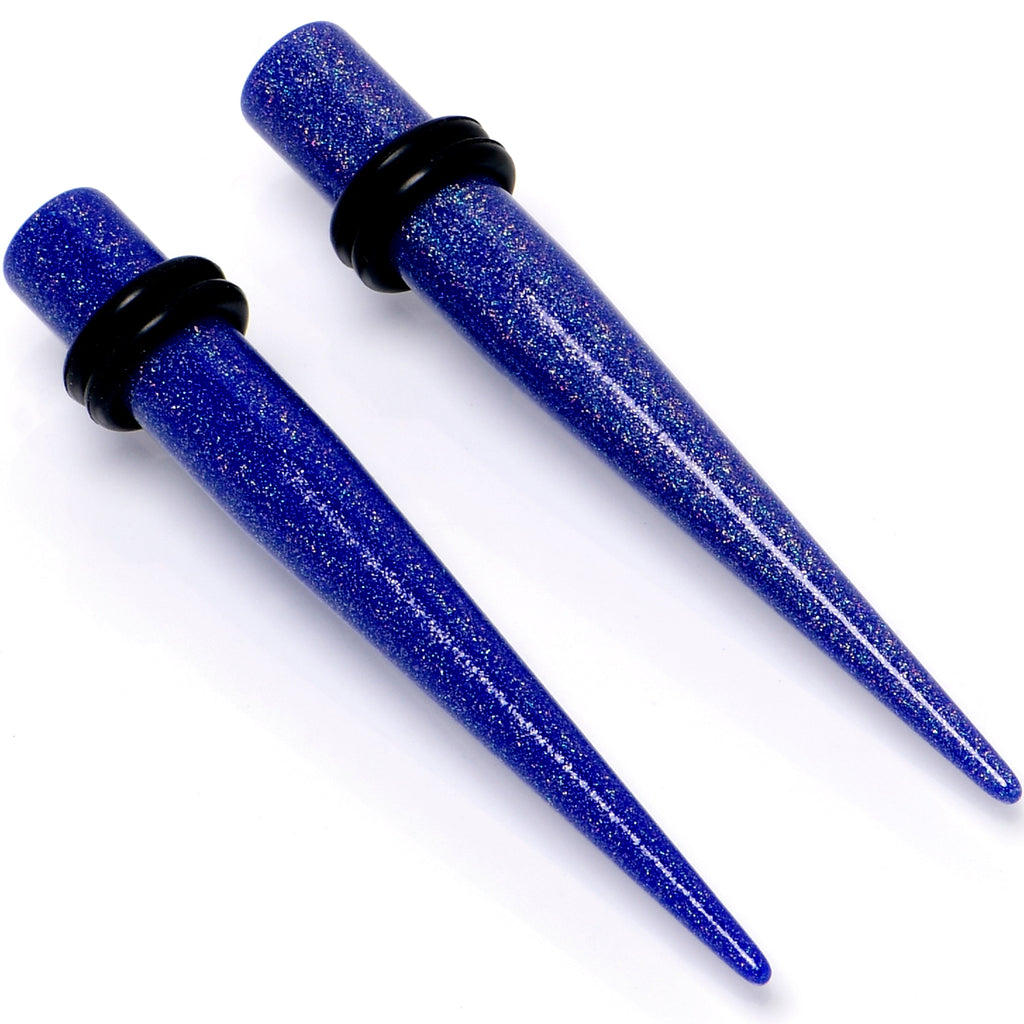 BodyCandy Blue Shimmer Acrylic Straight Taper Set 6mm to 20mm Sizes — detail close-up