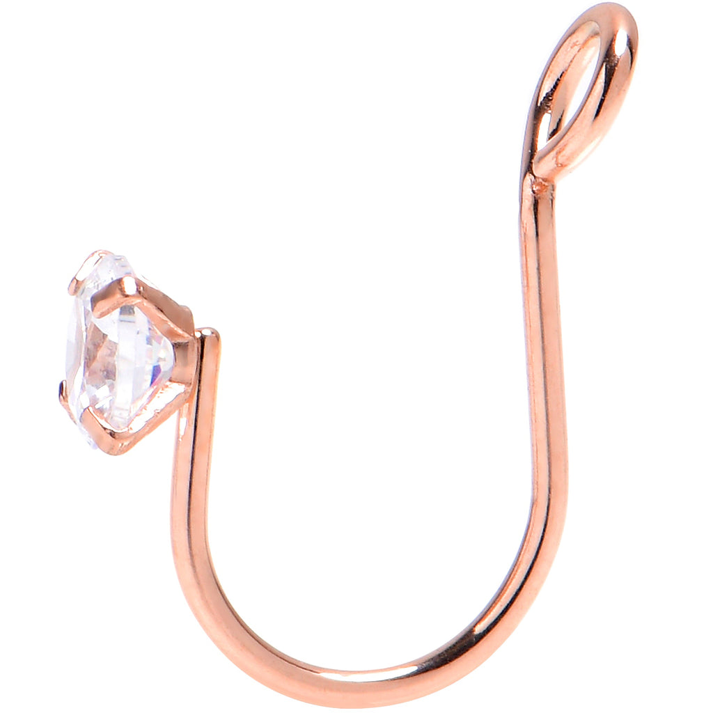 BodyCandy Rose Gold Stainless Steel CZ Clip on Fake Nose Ring — detail close-up