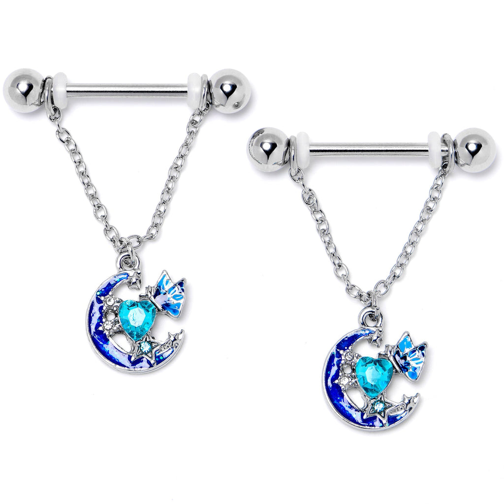 BodyCandy 14G 9/16 Blue Gem Butterfly Love Heart Dangle Nipple Ring Set — lifestyle context