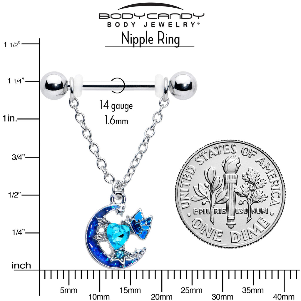 BodyCandy 14G 9/16 Blue Gem Butterfly Love Heart Dangle Nipple Ring Set — alternative angle