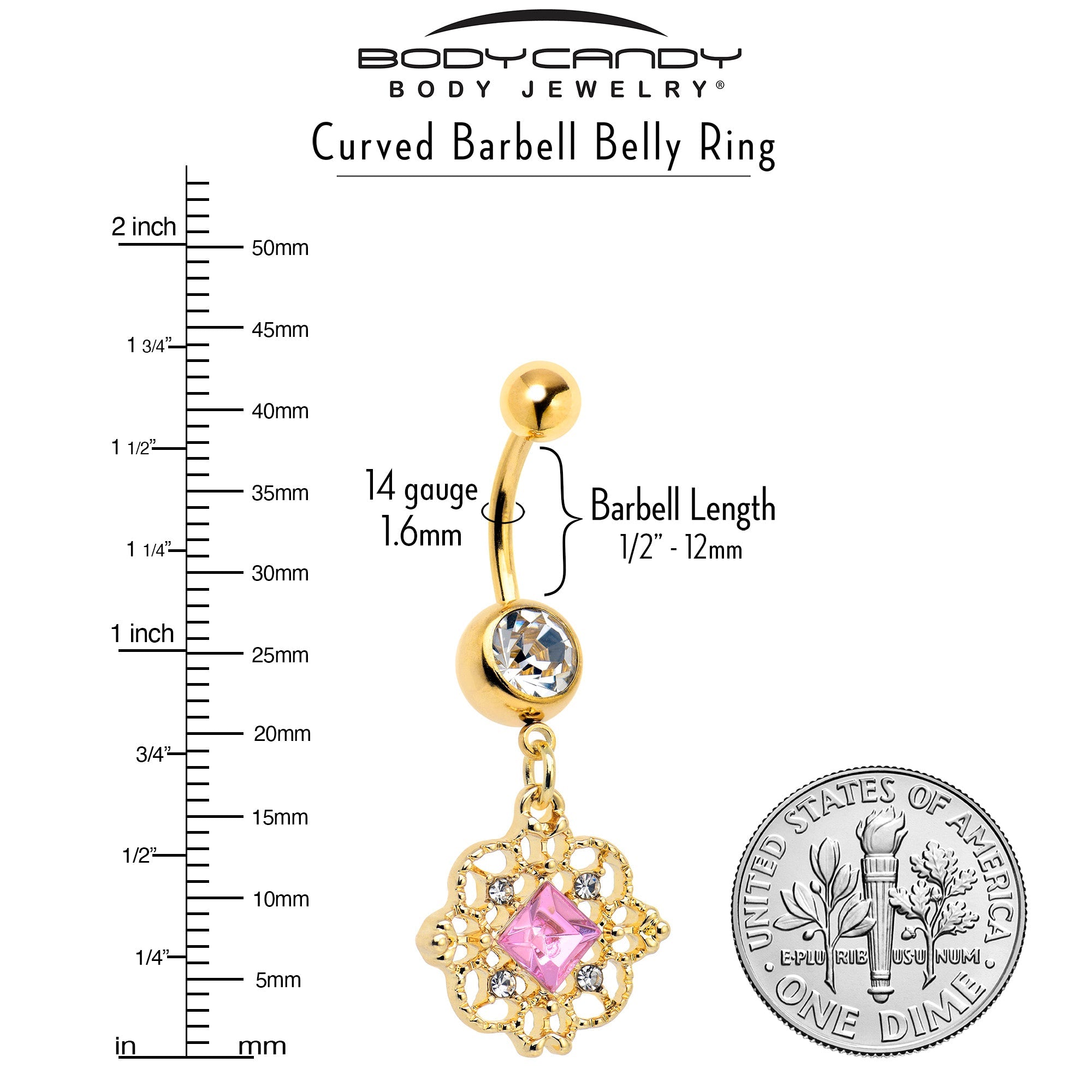 BodyCandy Clear Pink Gem Gold Tone Filigree Fantasy Dangle Belly Ring — lifestyle context