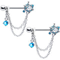 BodyCandy 14G 9/16 Blue CZ Gem Spiderweb Chain Dangle Nipple Ring Set — main product shot
