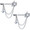 BodyCandy 14G 9/16 Clear CZ Gem Spiderweb Chain Dangle Nipple Ring Set — main product shot