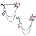 BodyCandy 14G 9/16 Pink CZ Gem Spiderweb Chain Dangle Nipple Ring Set — main product shot