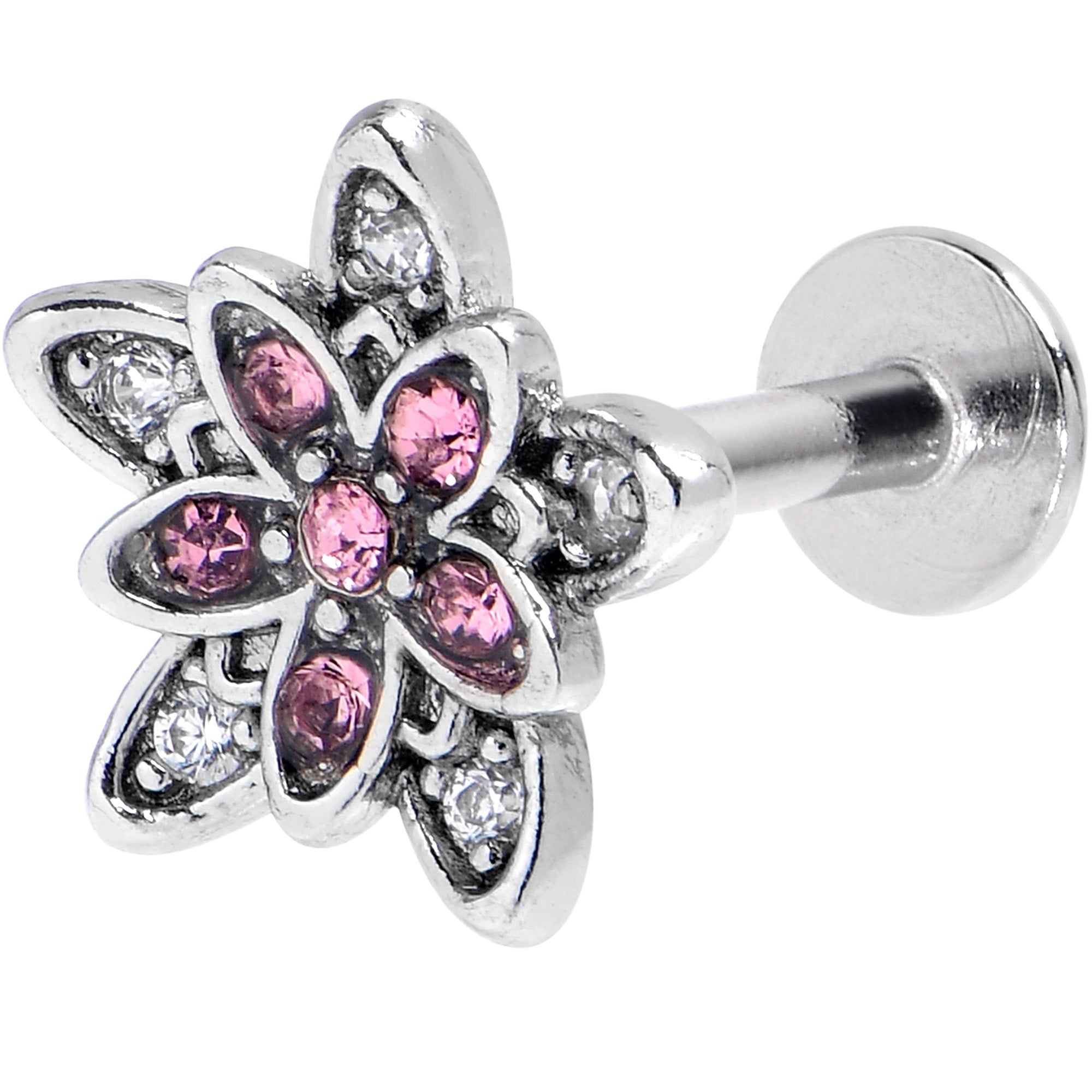 BodyCandy 16G 5/16 Pink Clear CZ Gem Snowflake Flower Labret Monroe Tragus — main product shot