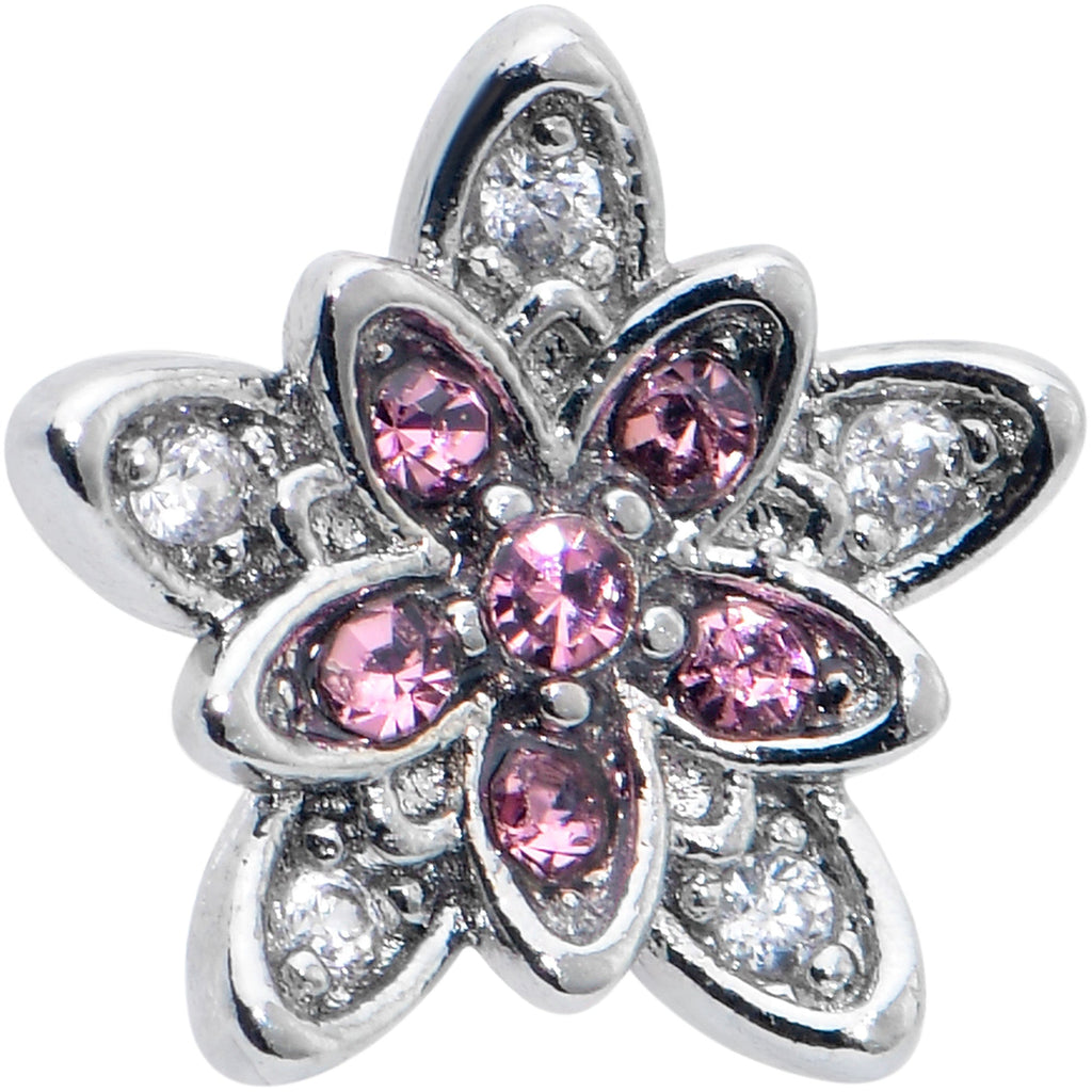 BodyCandy 16G 5/16 Pink Clear CZ Gem Snowflake Flower Labret Monroe Tragus — detail close-up