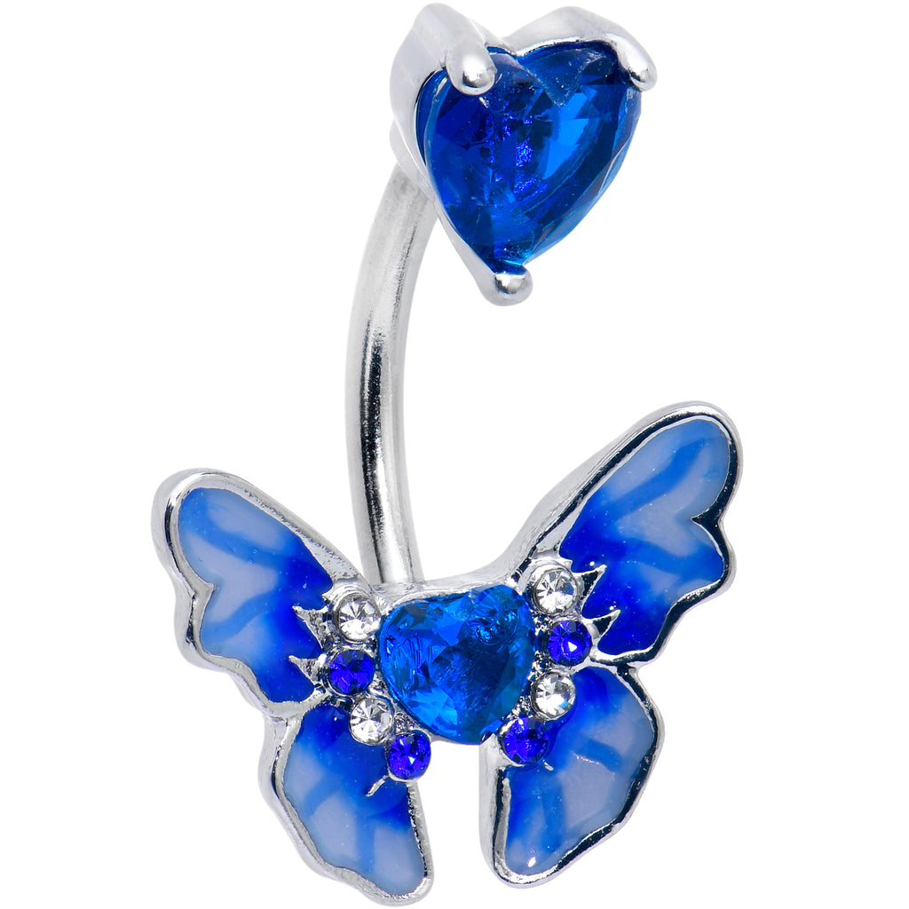BodyCandy Blue CZ Gem Butterfly Love Heart Double Mount Belly Ring — main product shot