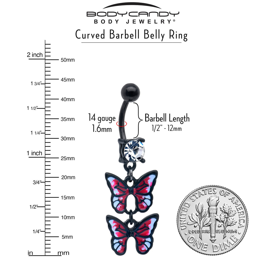 BodyCandy Clear CZ Gem Black Butterfly Duo Red Dangle Belly Ring — lifestyle context