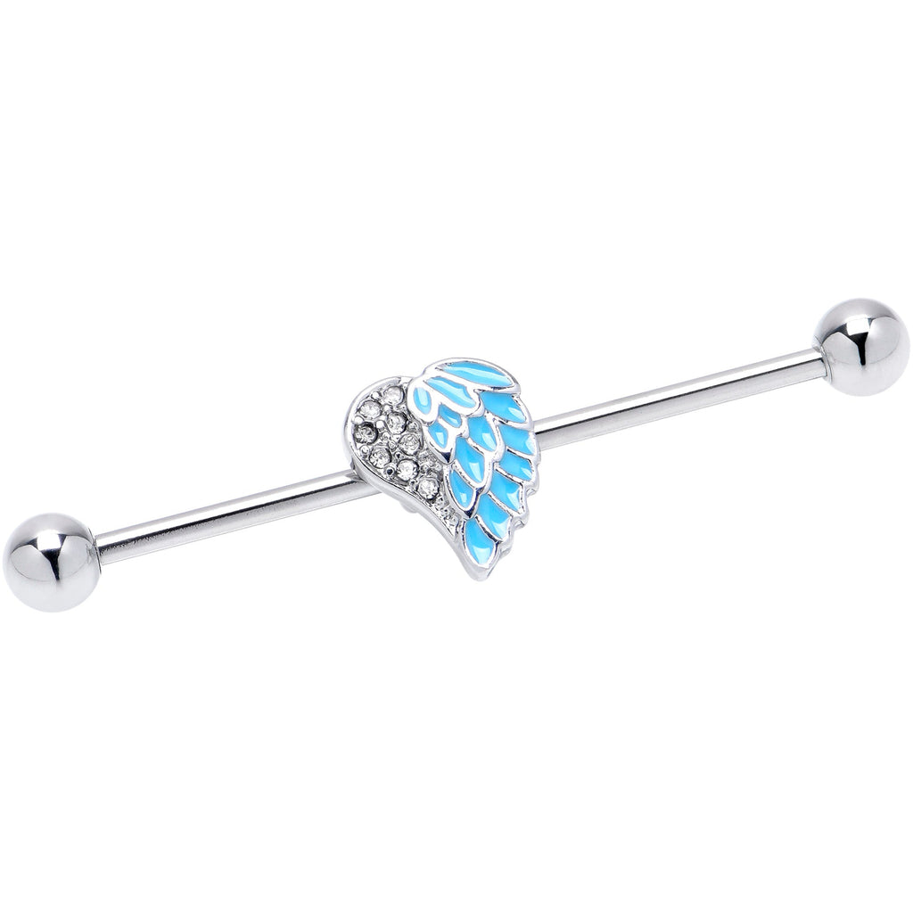 BodyCandy 14G Blue Heavenly Heart Angel Wings Industrial Barbell 38mm — main product shot