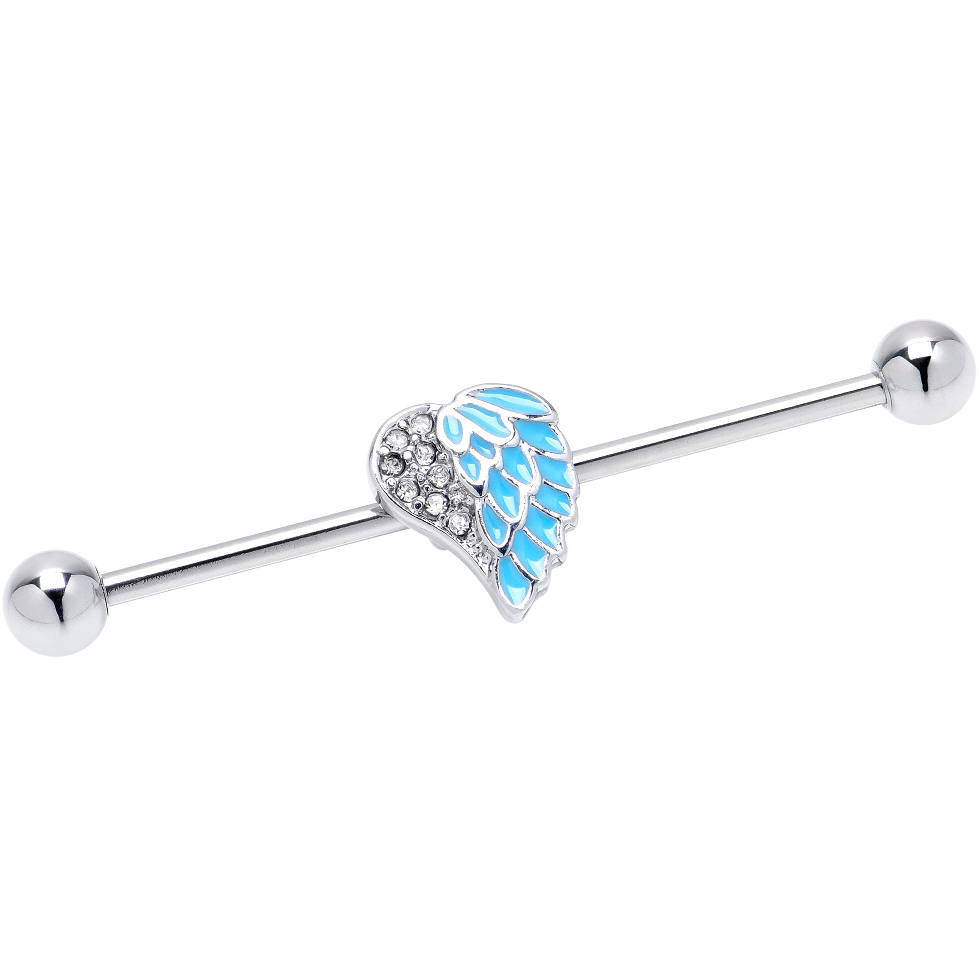BodyCandy 14G Blue Heavenly Heart Angel Wings Industrial Barbell 38mm — main product shot