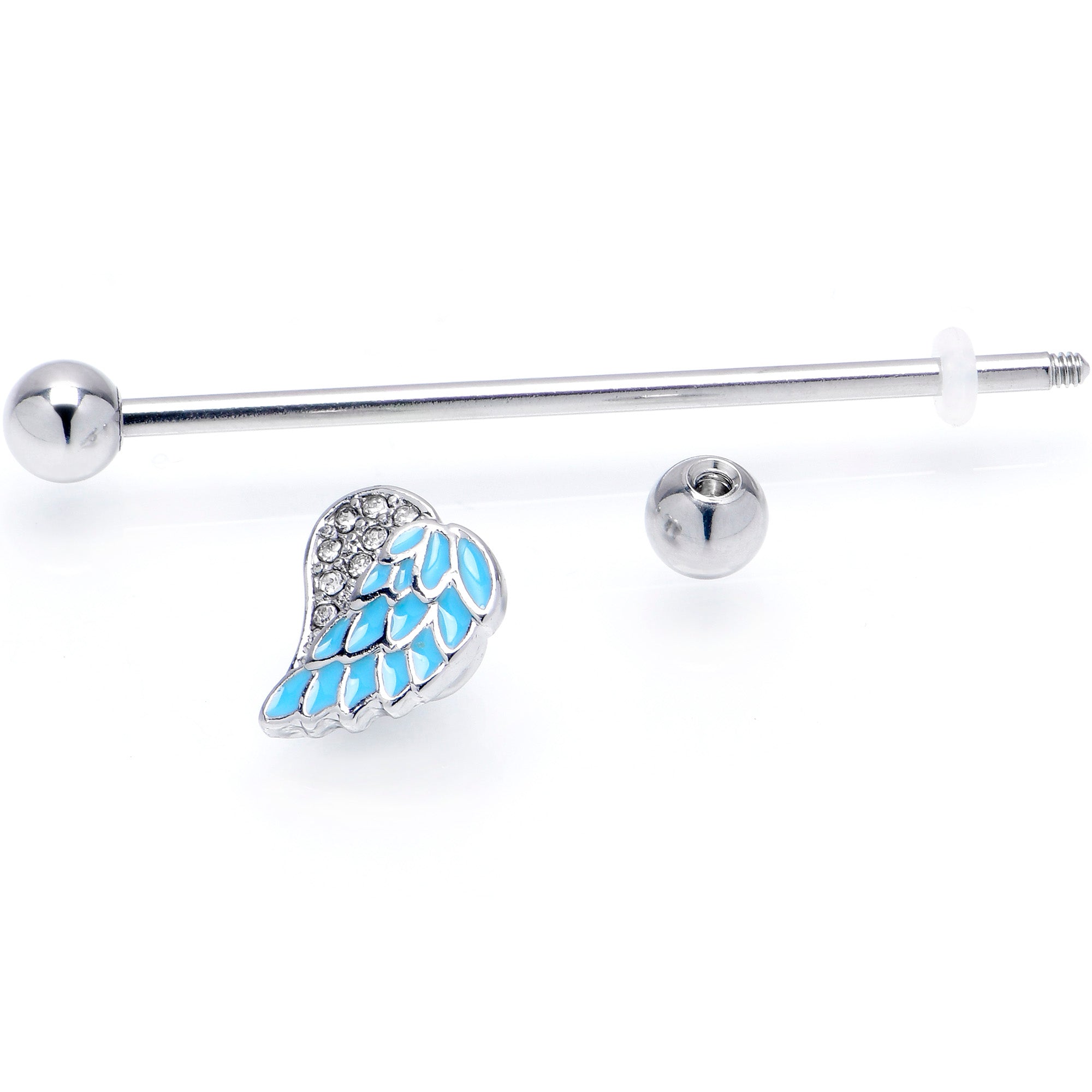 BodyCandy 14G Blue Heavenly Heart Angel Wings Industrial Barbell 38mm — detail close-up