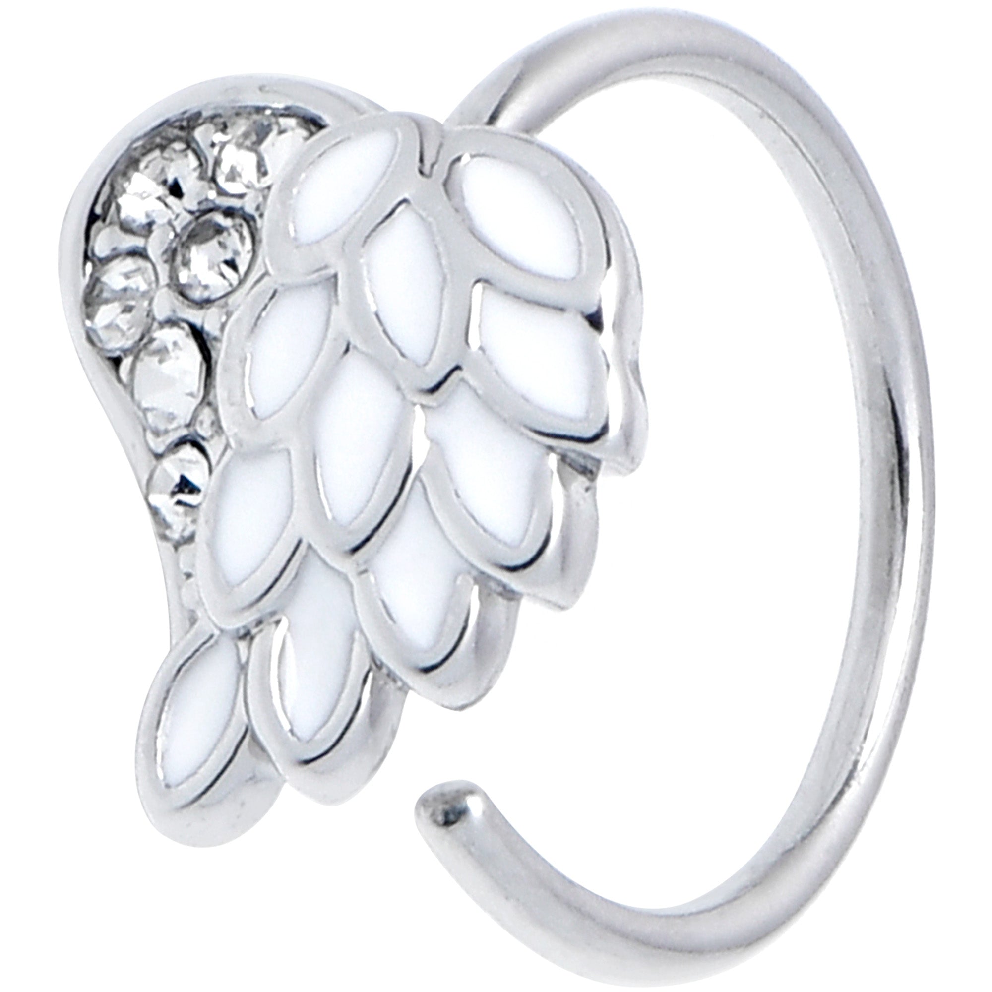 BodyCandy 20G 5/16 White Heavenly Heart Angel Wing Nose Hoop — main product shot