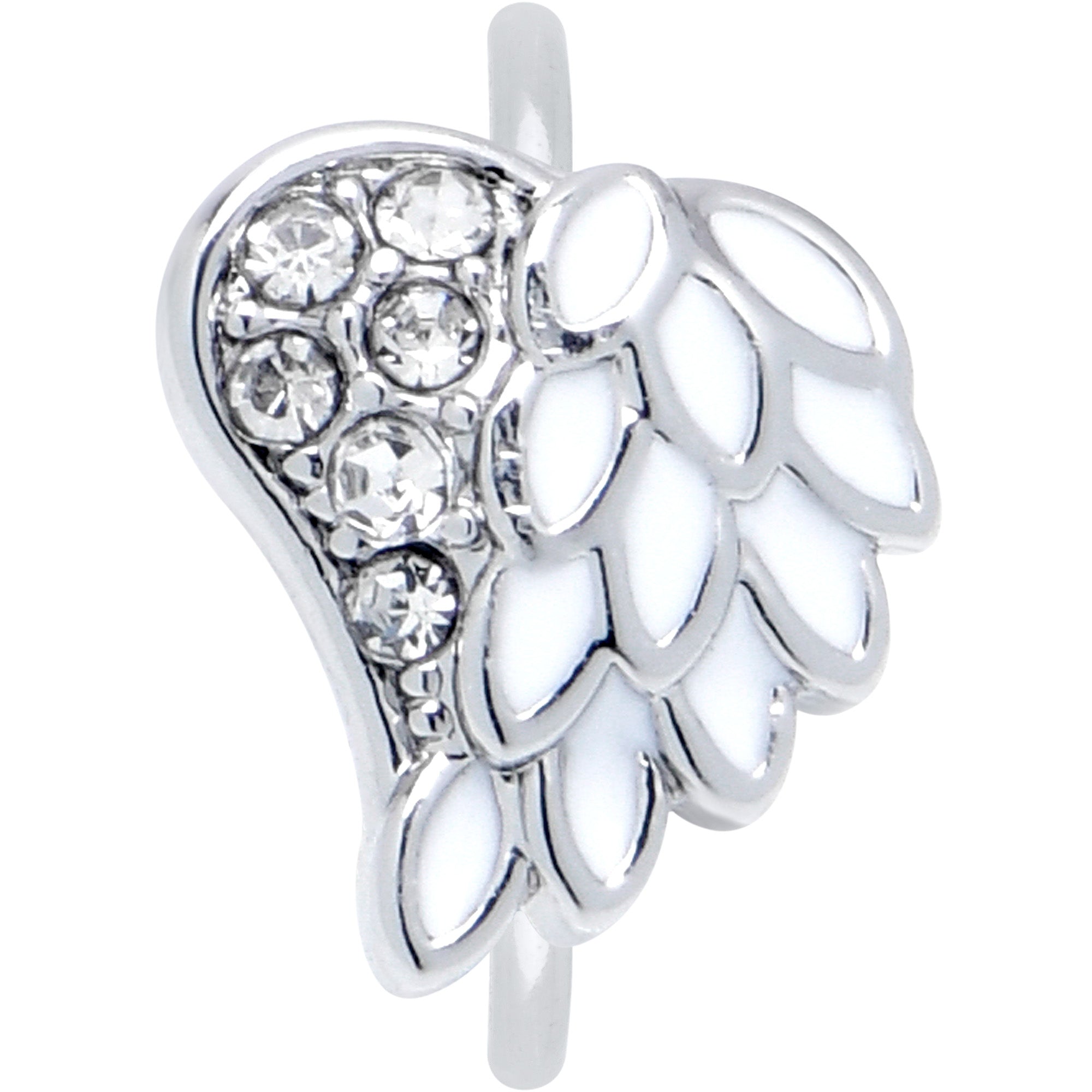 BodyCandy 20G 5/16 White Heavenly Heart Angel Wing Nose Hoop — detail close-up