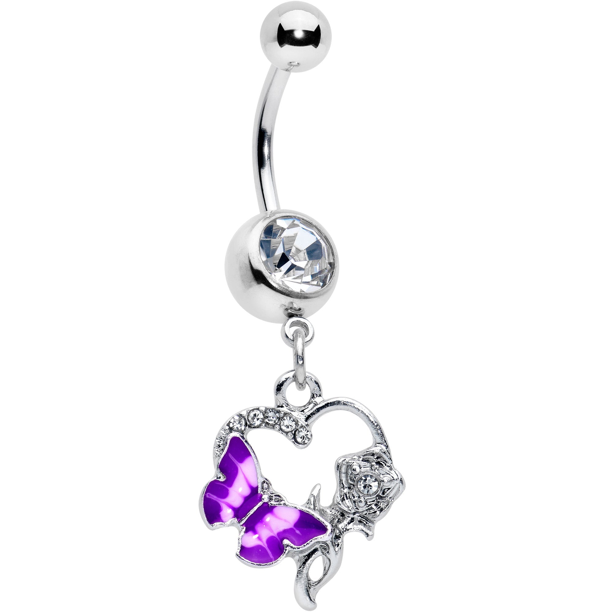 BodyCandy Clear Gem Butterfly Rose Flower Purple Dangle Belly Ring — main product shot