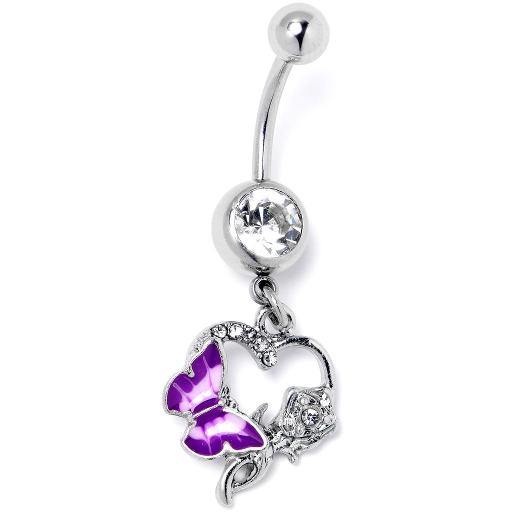 BodyCandy Clear Gem Butterfly Rose Flower Purple Dangle Belly Ring — lifestyle context