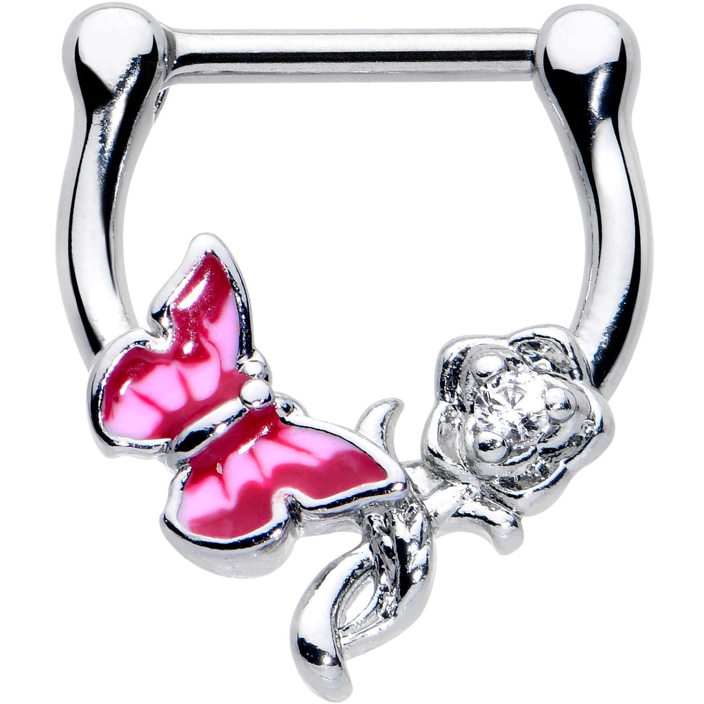 BodyCandy 16G 5/6 Clear CZ Gem Butterfly Rose Flower Pink Cartilage Clicker — main product shot