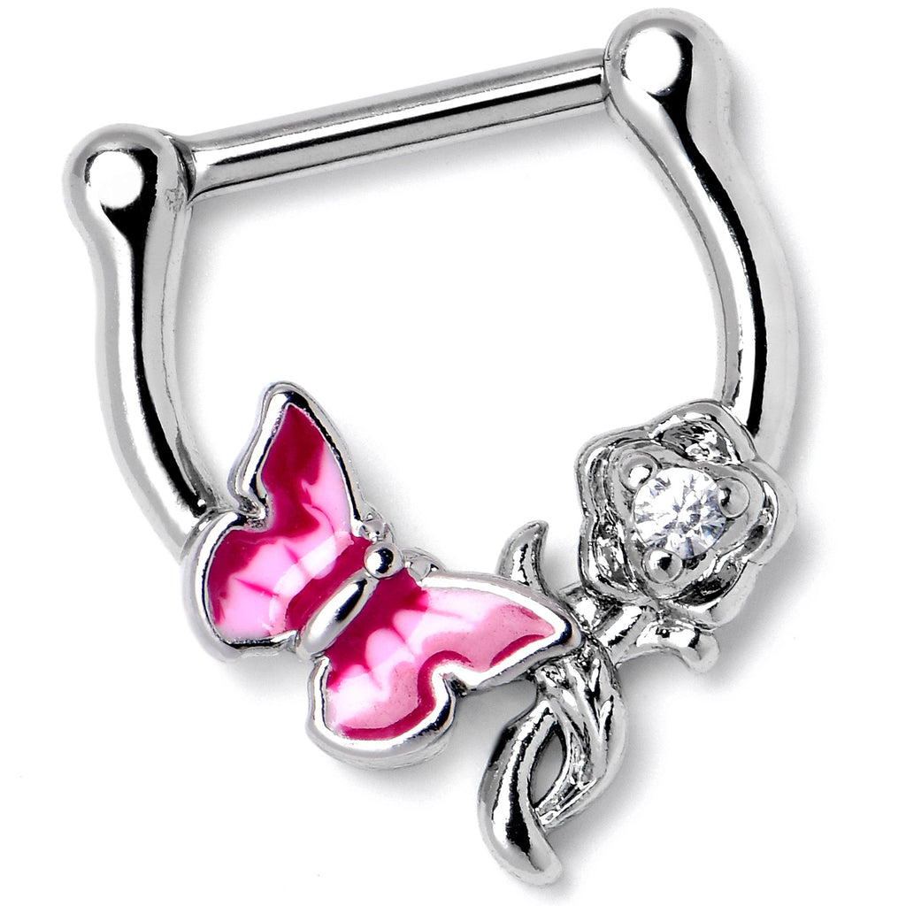 BodyCandy 16G 5/6 Clear CZ Gem Butterfly Rose Flower Pink Cartilage Clicker — lifestyle context