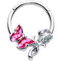 BodyCandy 16G 3/8 Clear CZ Gem Butterfly Rose Flower Pink Hinged Segment Ring — main product shot