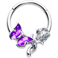 BodyCandy 16G 3/8 Clear CZ Gem Butterfly Rose Purple Hinged Segment Ring — main product shot