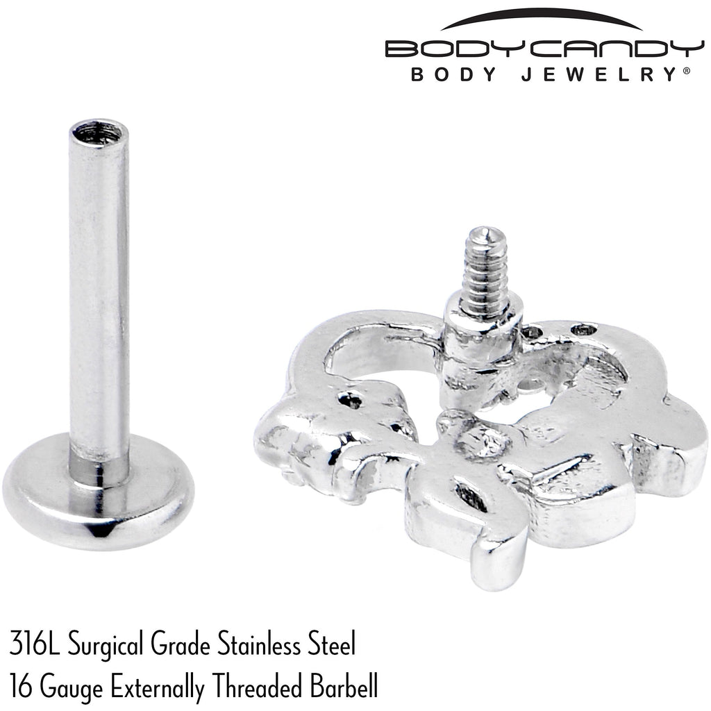 BodyCandy 16G 5/16 Clear CZ Gem Butterfly Rose Pink Internally Threaded Labret — back view